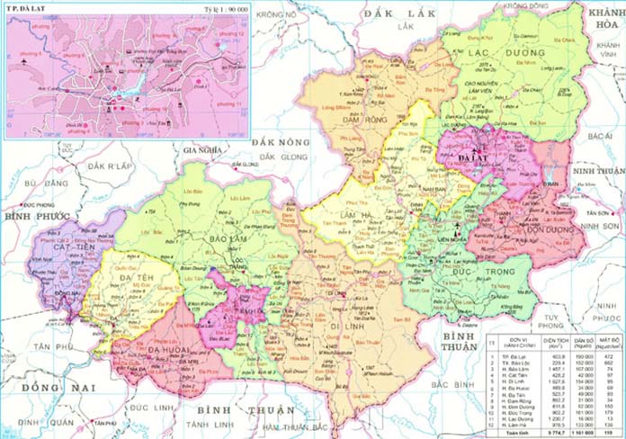 Bản đồ hành chính tỉnh Lâm Đồng